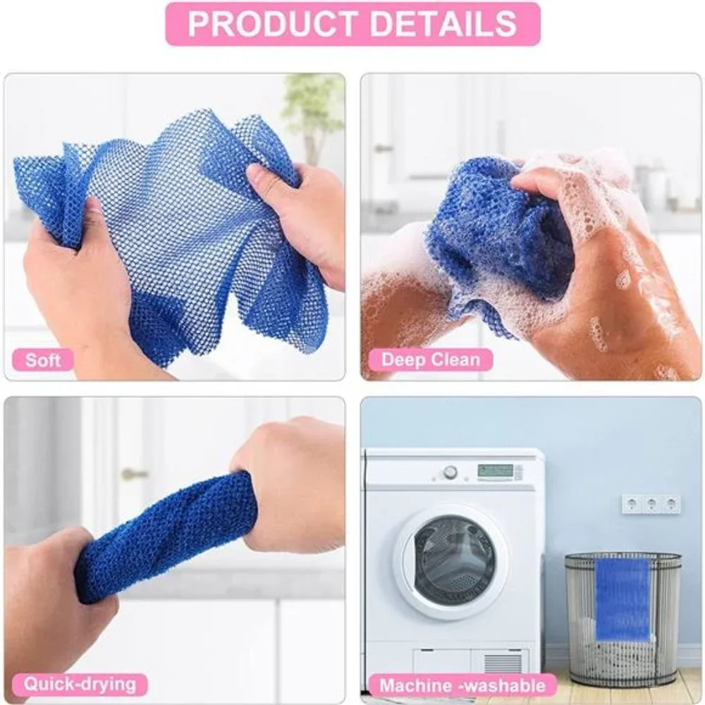 3 Pieces African Net Sponge Long Net Bath Sponge Exfoliating Shower Body Scrub